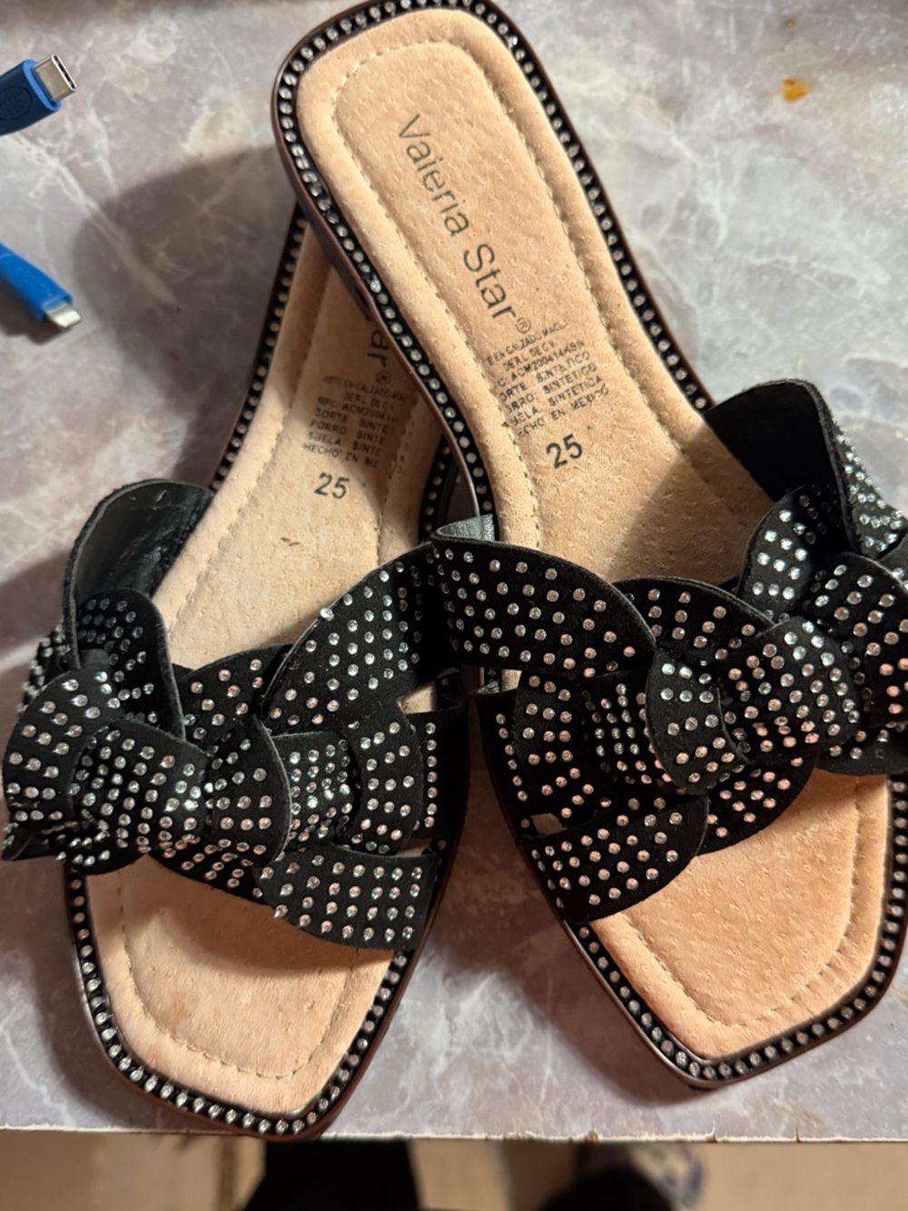 Black Rhinestone Knot Slide Sandals